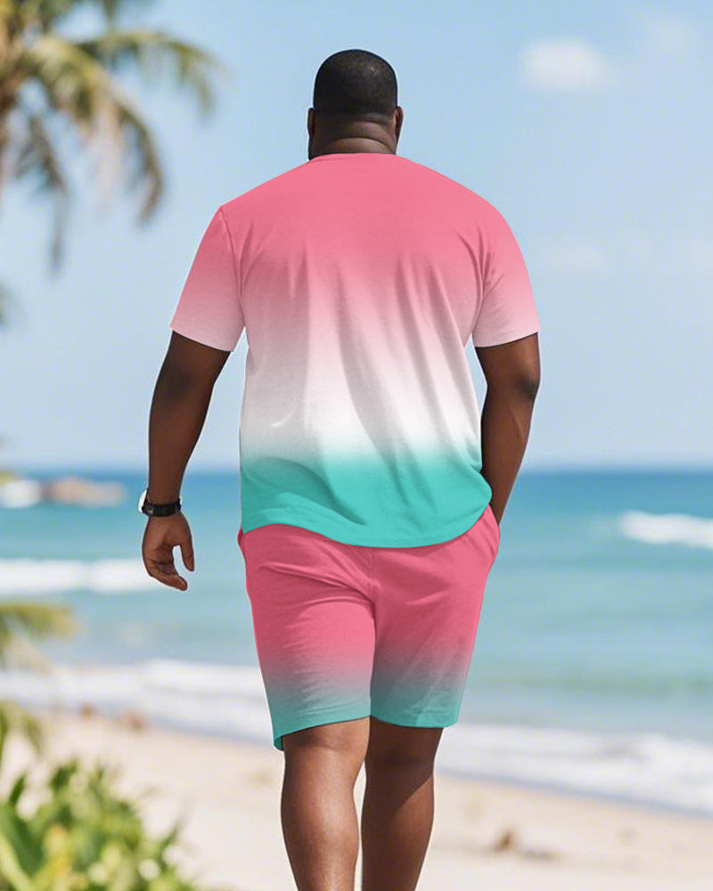 Big & Tall Pink Hawaiian Gradient T-Shirt Shorts Set for big men view 4