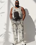 Big & Tall Geometric Graphic Patchwork Vest Pants Set for big men view 1