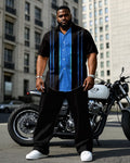 Big & Tall Black Blue Colorblock T-Shirt Pants Set for big men view 1