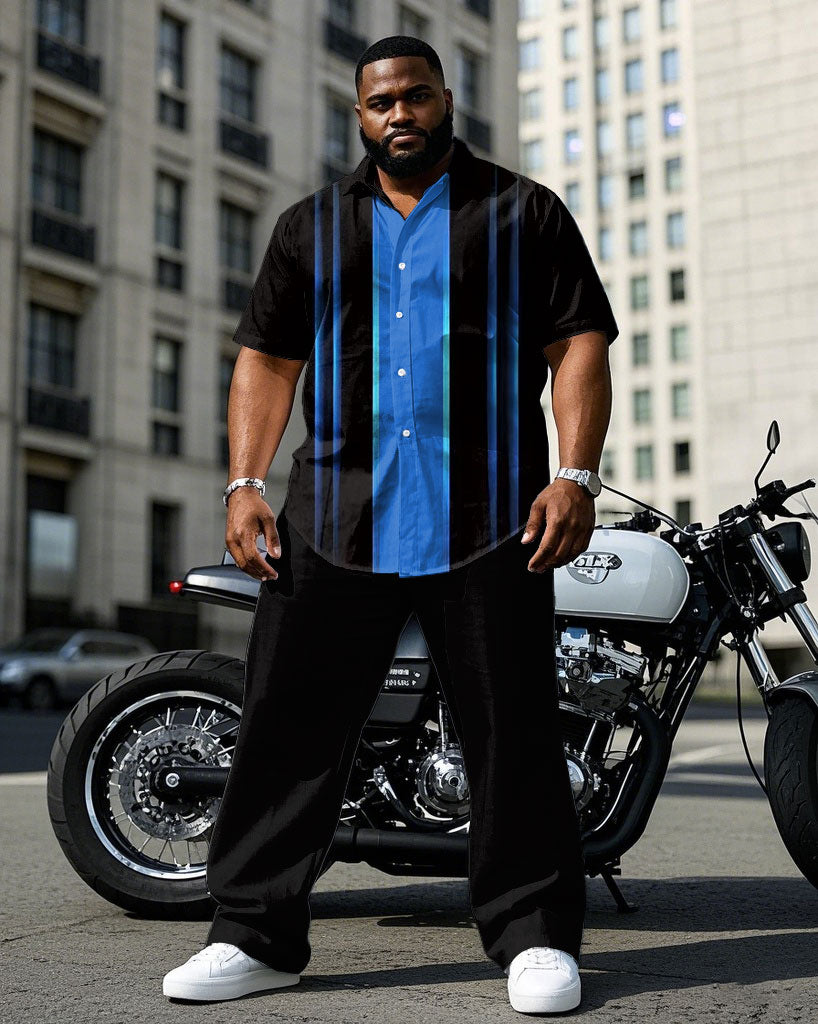 Big & Tall Black Blue Colorblock T-Shirt Pants Set for big men view 1
