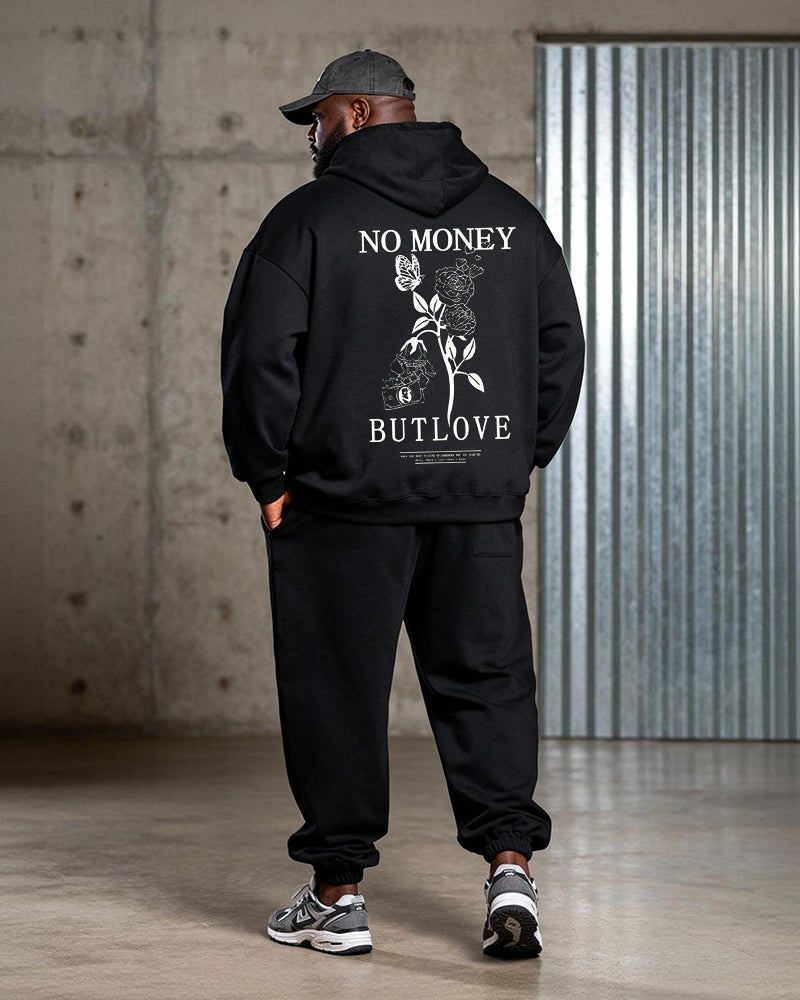Big & Tall Black Graphic Floral Hoodie Sweatpants Set for big men view 5