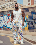 Big & Tall Graffiti Streetwear Vest Pants Set for big men view 1