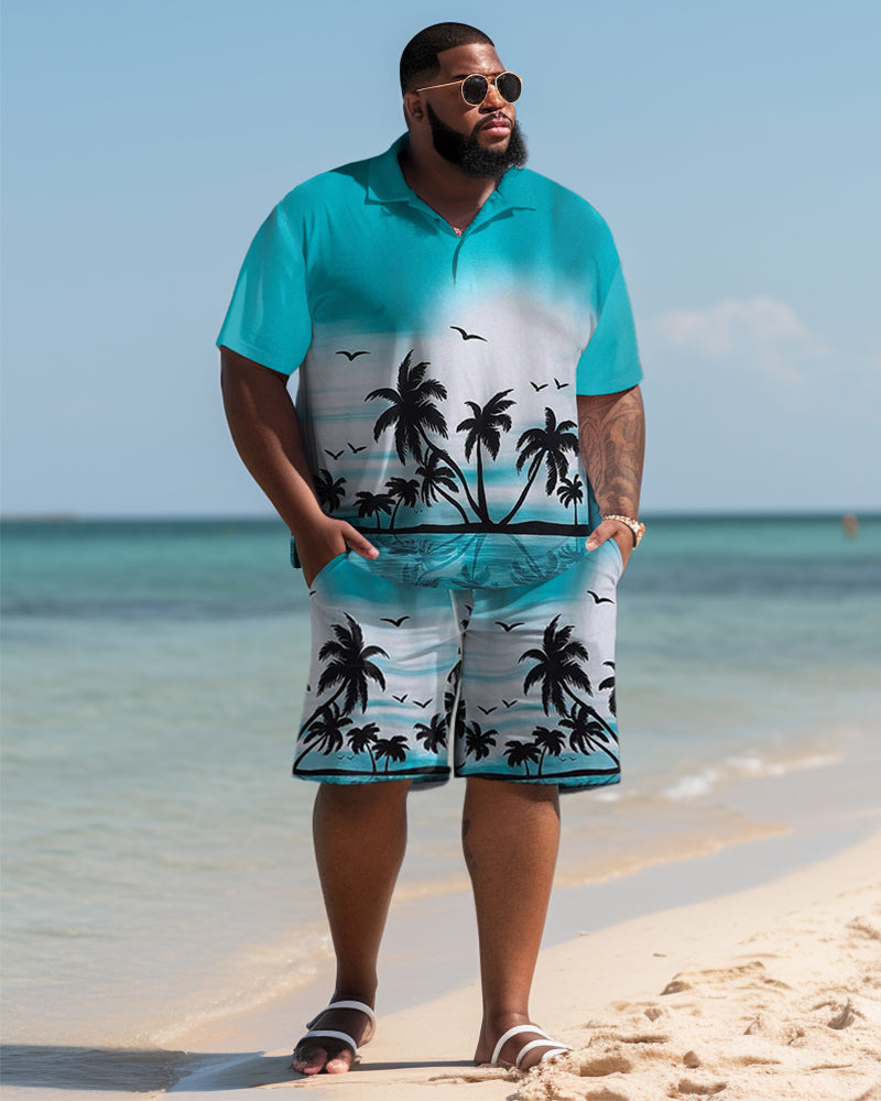 Big & Tall Hawaiian Colorblock T-Shirt Shorts Set for big men view 2