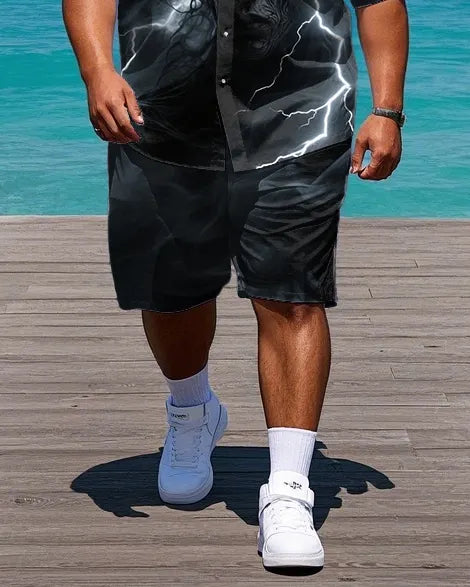 Big & Tall Geometric Streetwear T-Shirt Shorts Set for big men view 3