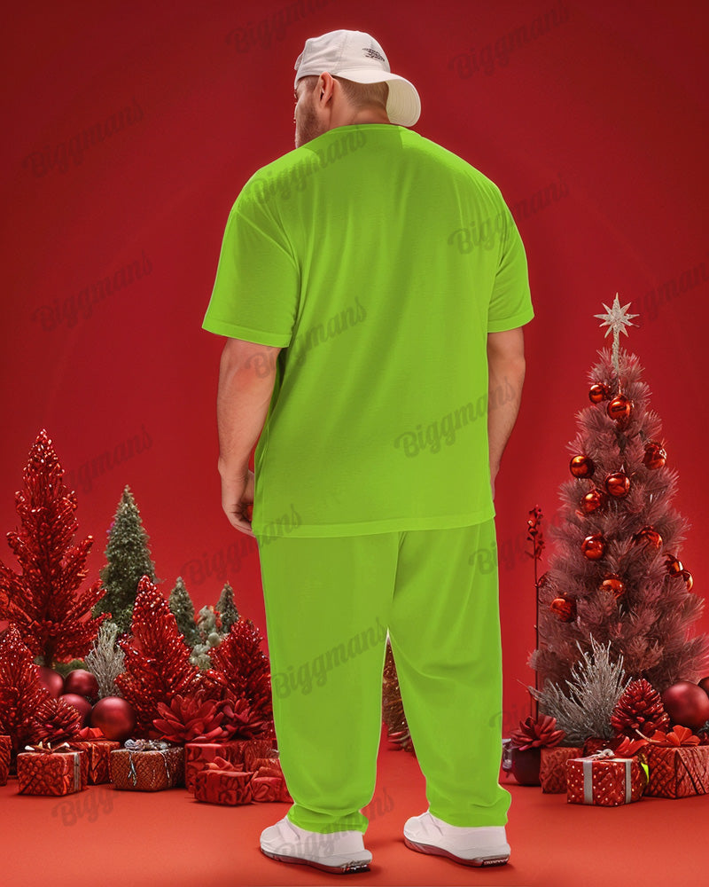 Big & Tall Green Streetwear T-Shirt Pants Set for big men view 2