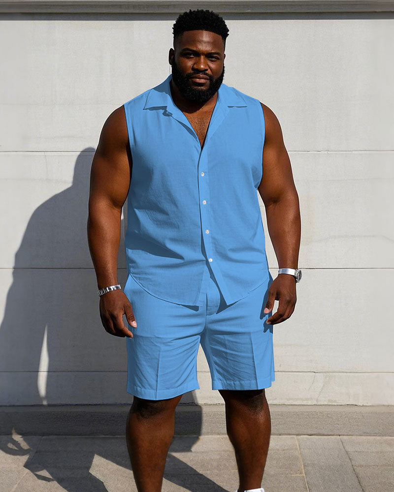 Big & Tall Solid Color T-Shirt Shorts Set for big men view 7