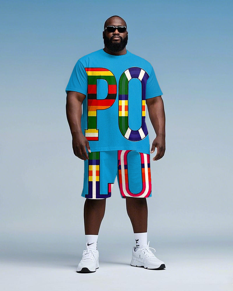 Big & Tall Colorblock Graphic T-Shirt Shorts Set for big men view 1