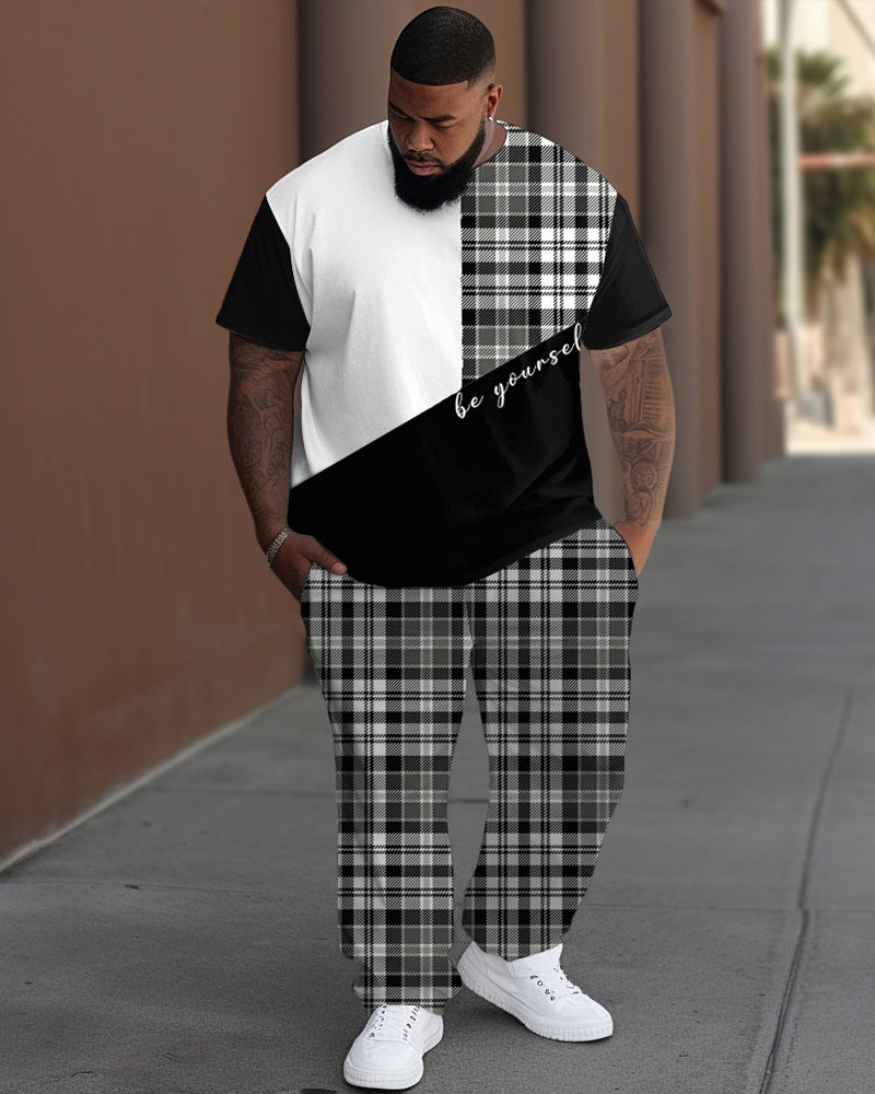 Big & Tall Plaid Graphic T-Shirt Pants Set for big men view 1