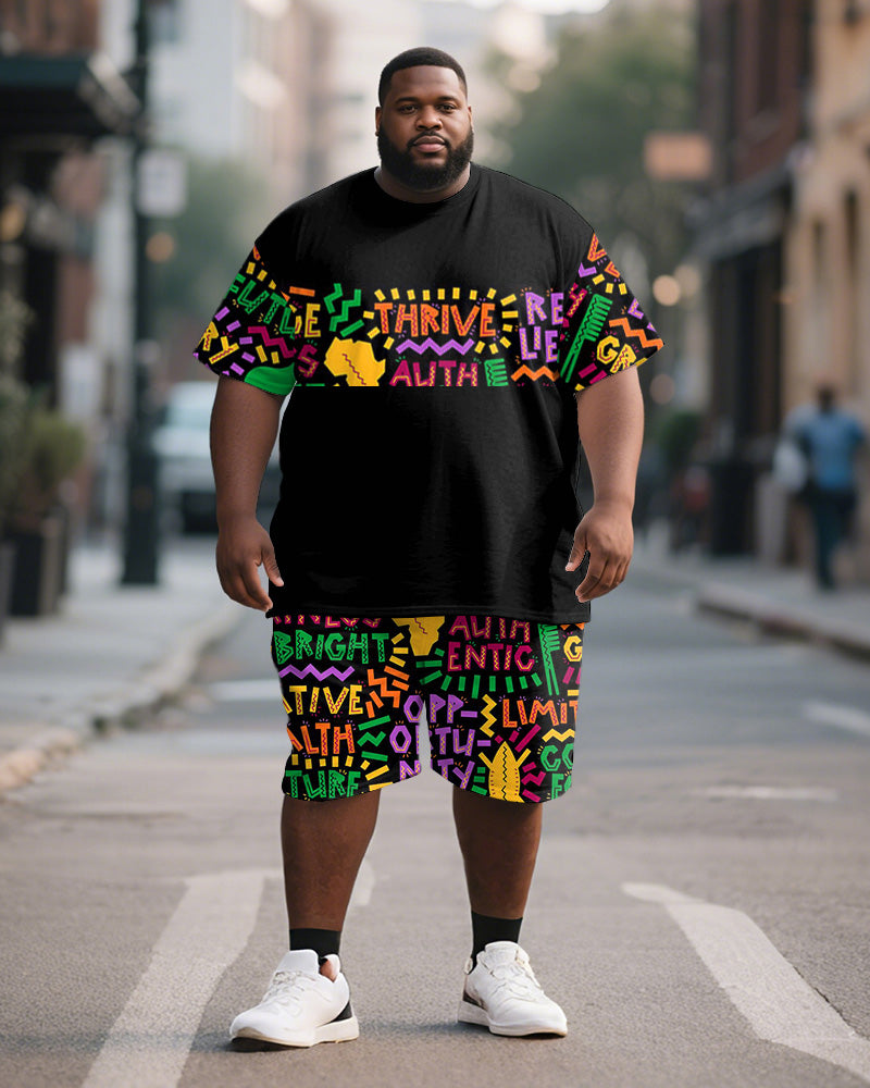 Big & Tall Geometric Graphic T-Shirt Shorts Set for big men view 1