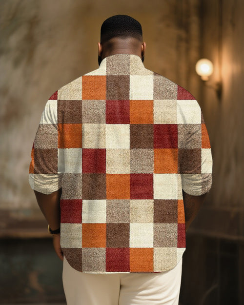 Big & Tall Brown Plaid Graphic Long Sleeve Shirt for big men view 2
