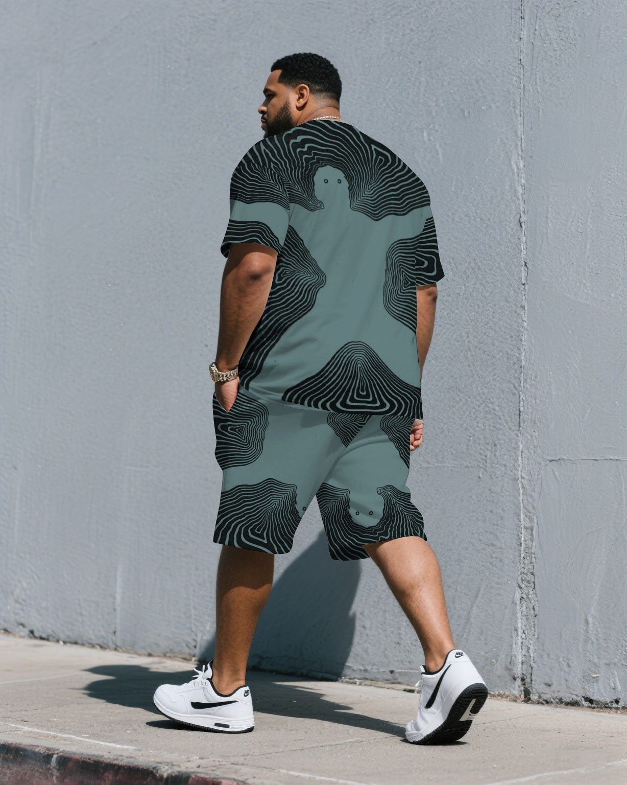Big & Tall Colorblock Graphic T-Shirt Shorts Set for big men view 4