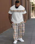 Big & Tall Colorblock Plaid T-Shirt Pants Set for big men view 1