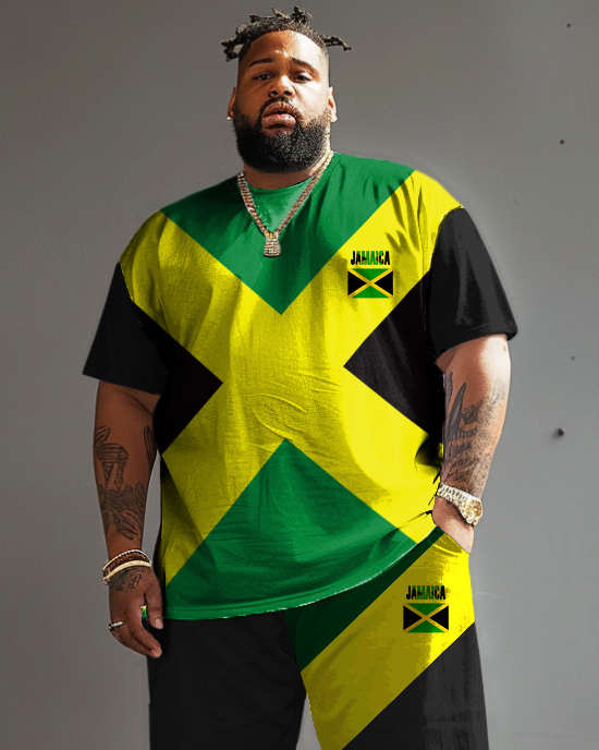 Big & Tall Geometric Athletic T-Shirt Shorts Set for big men view 2
