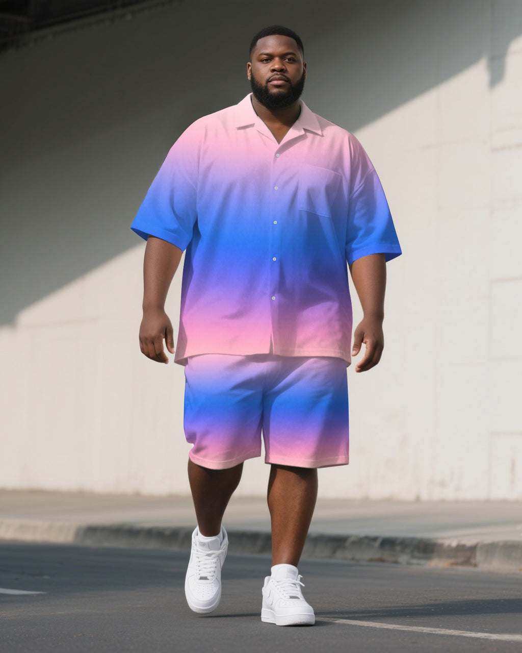 Big & Tall Gradient T-Shirt Shorts Set for big men view 1
