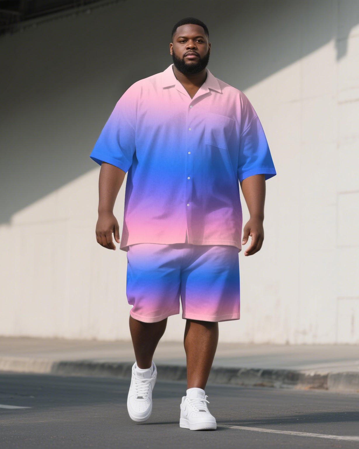 Big & Tall Gradient T-Shirt Shorts Set for big men view 1
