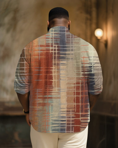 Big & Tall Plaid Graphic Patchwork Long Sleeve Shirt for big men view 2