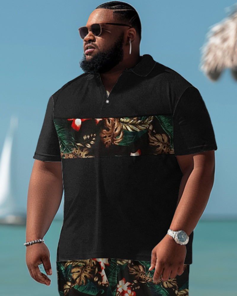 Big & Tall Hawaiian Tropical T-Shirt Shorts Set for big men view 3