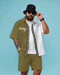 Big & Tall Colorblock Graphic T-Shirt Shorts Set for big men view 1