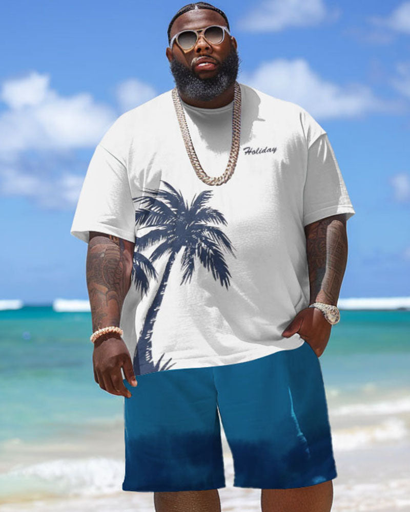 Big & Tall Hawaiian Graphic T-Shirt Shorts Set for big men view 1