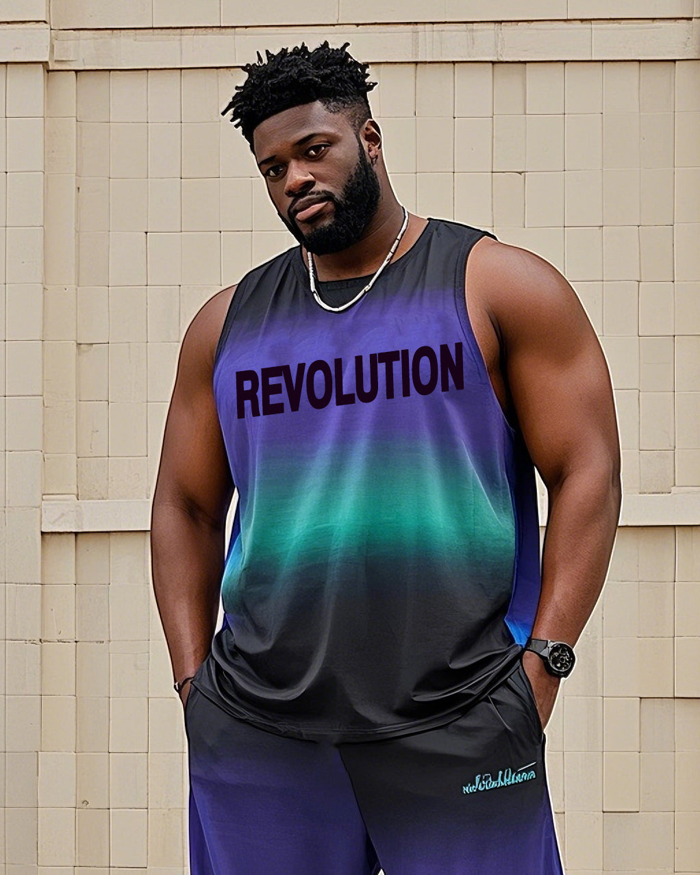 Big & Tall Gradient Streetwear Vest Pants Set for big men view 2