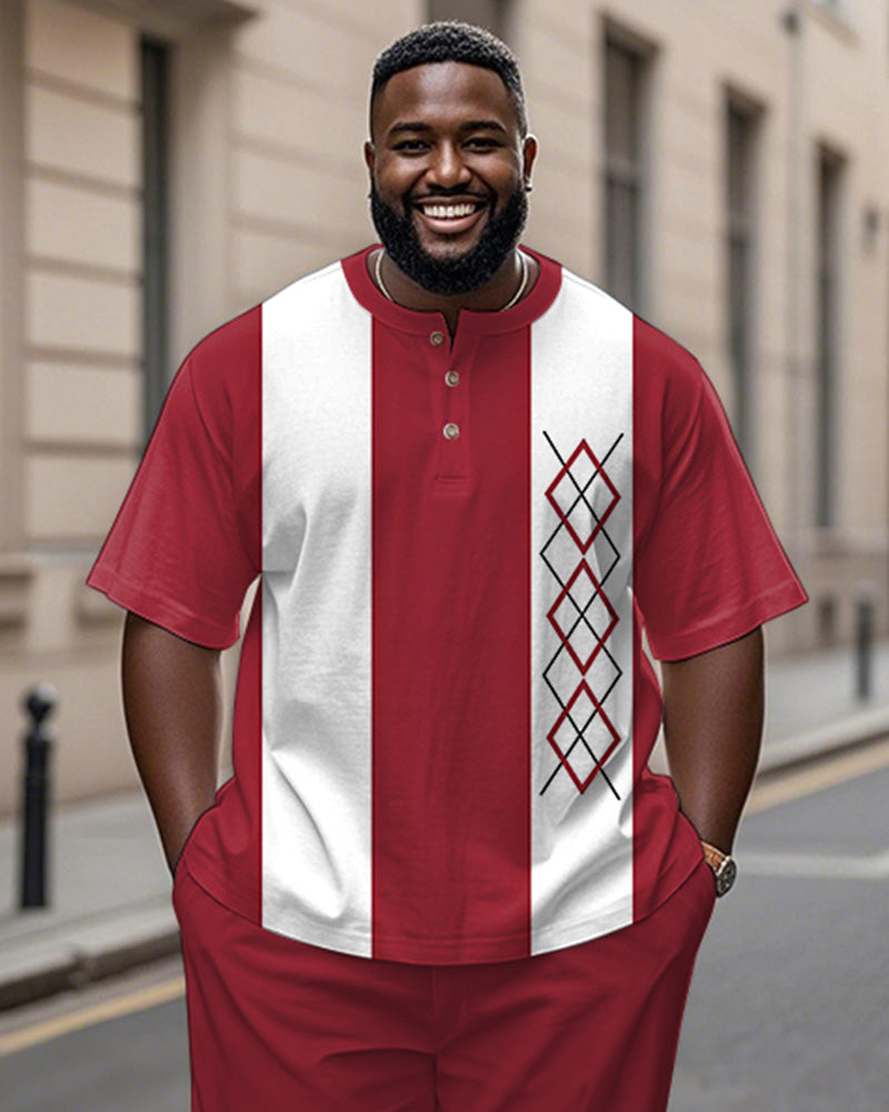 Big & Tall White Red Colorblock T-Shirt Pants Set for big men view 2