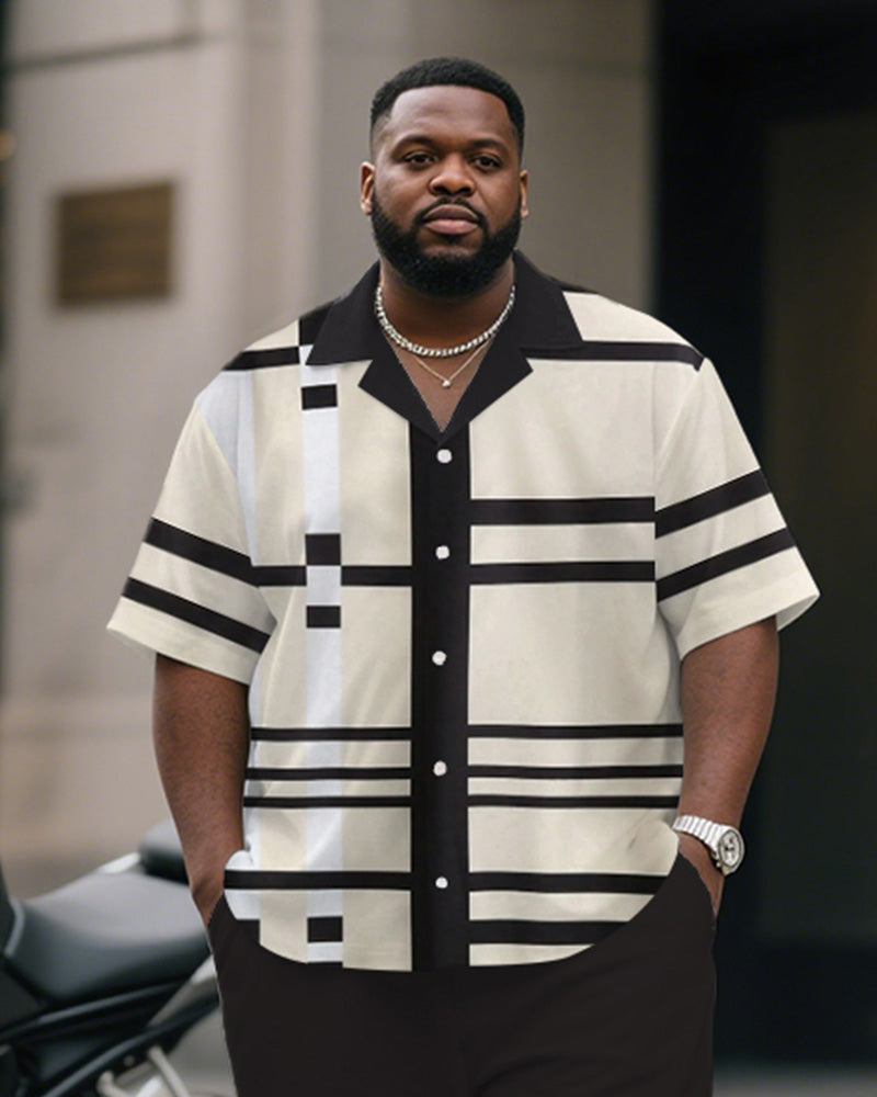 Big & Tall Brown Striped T-Shirt Pants Set for big men view 2