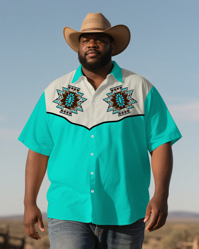 Big & Tall Green Western Graphic Short Sleeve Shirt for big men view 1