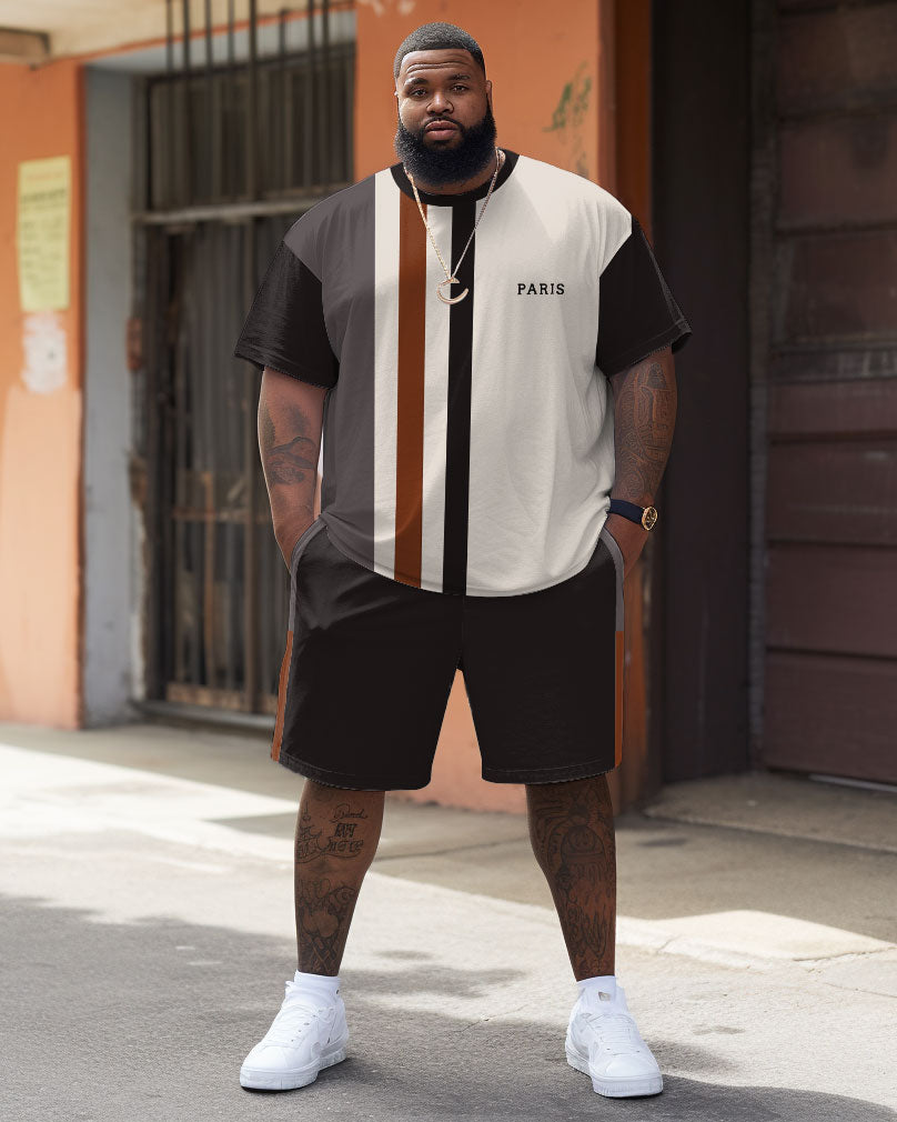 Big & Tall Colorblock Striped T-Shirt Shorts Set for big men view 1