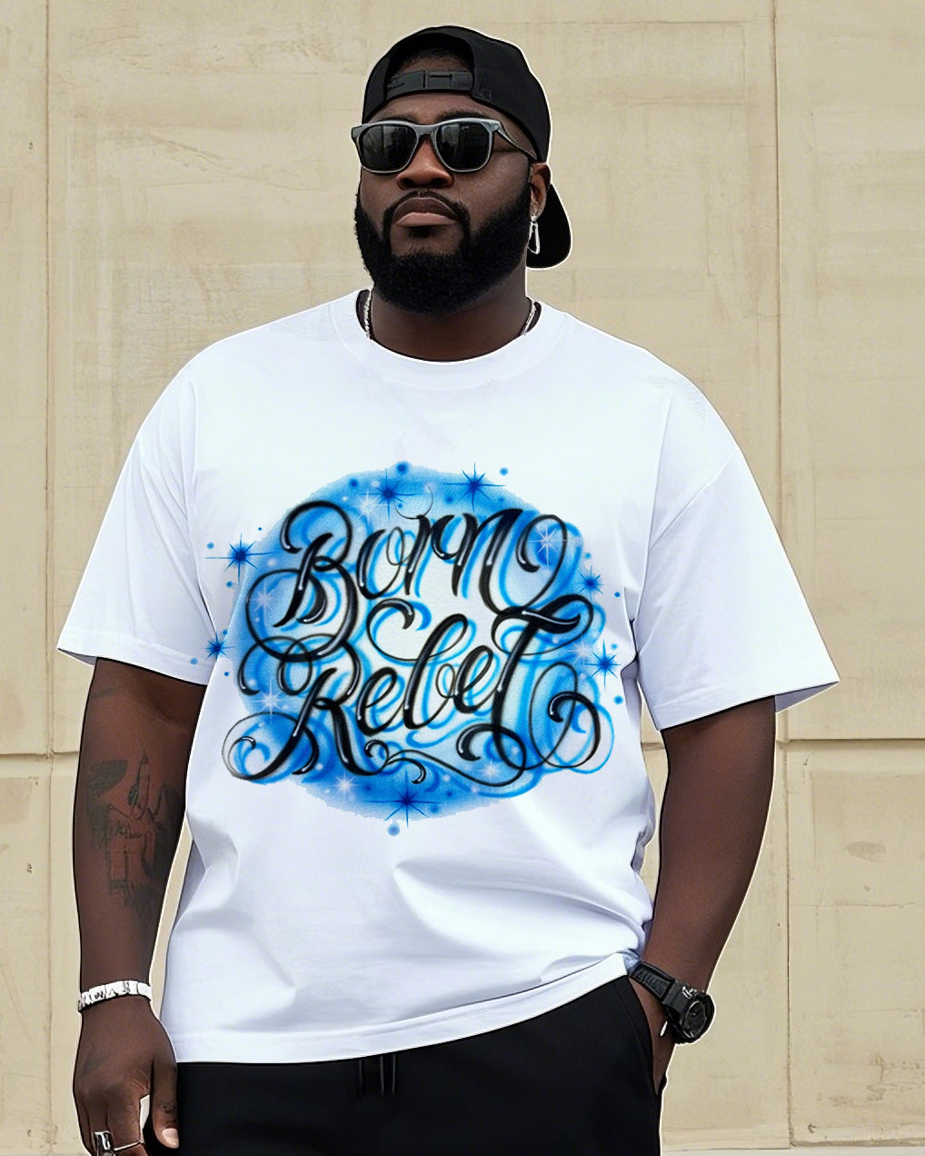 Big & Tall Graffiti Streetwear T-Shirt Shorts Set for big men view 1