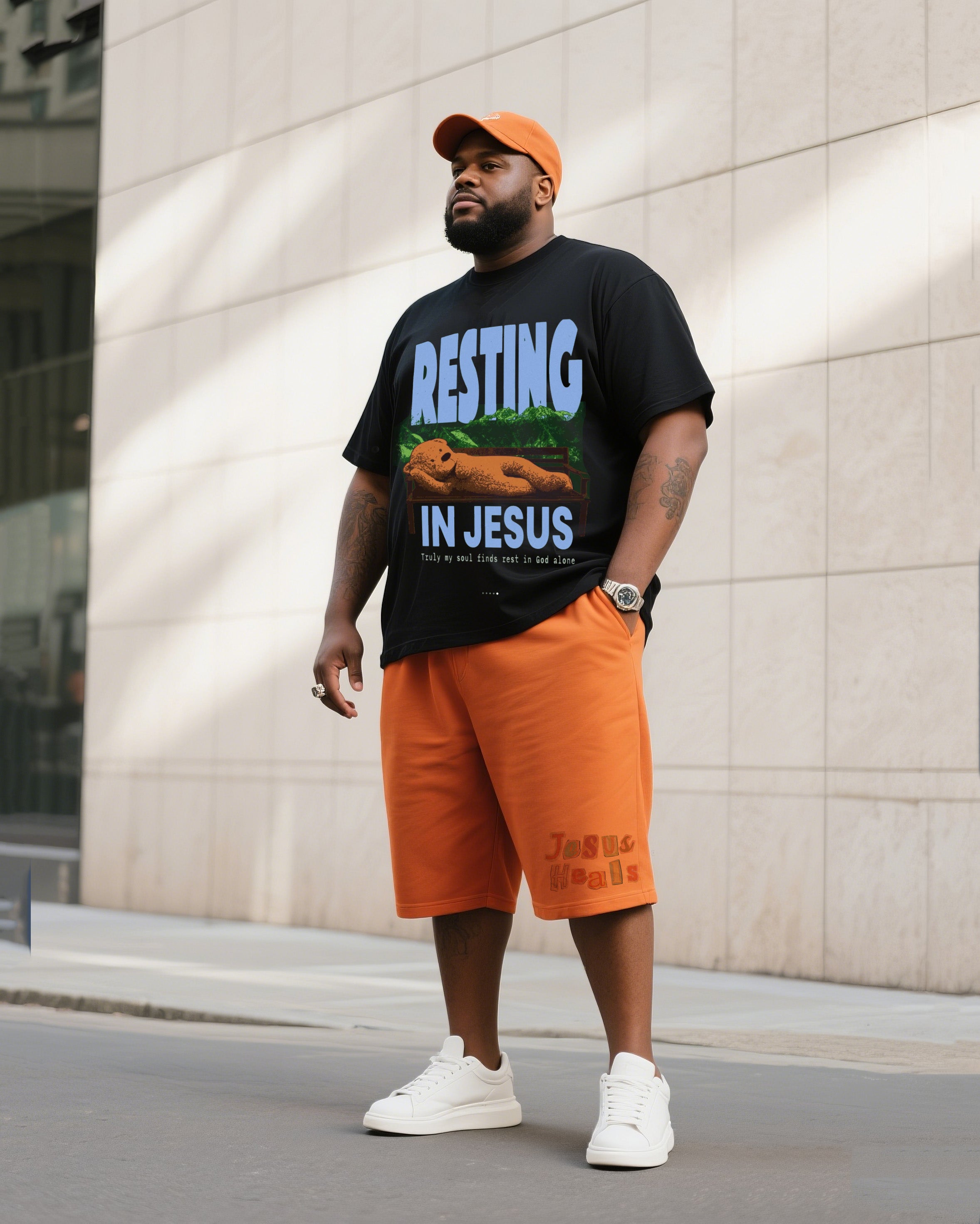 Big & Tall Graphic T-Shirt Shorts Set for big men view 3