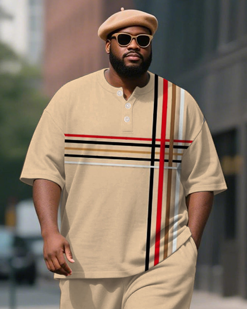 Big & Tall Khaki Graphic T-Shirt Pants Set for big men view 2