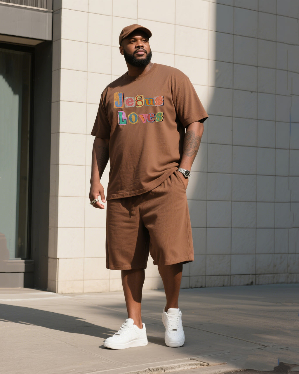 Big & Tall Graphic T-Shirt Shorts Set for big men view 2