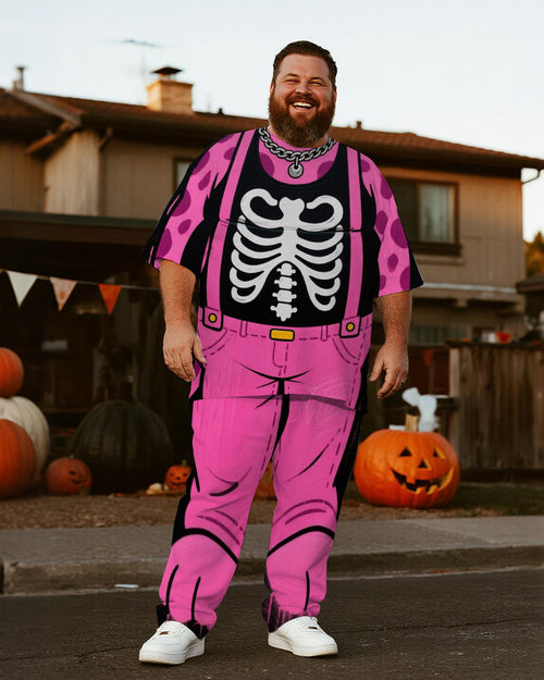 Big & Tall Pink Skull T-Shirt Pants Set for big men view 1