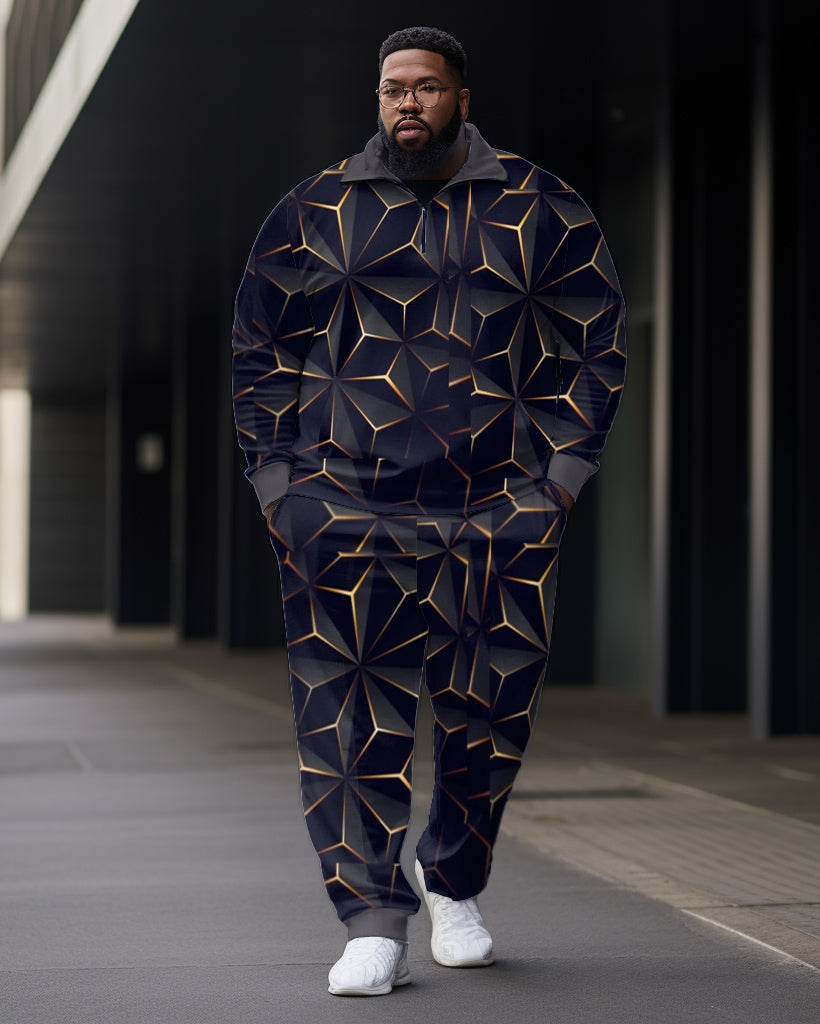 Big & Tall Geometric Graphic Polo Pants Set for big men view 1