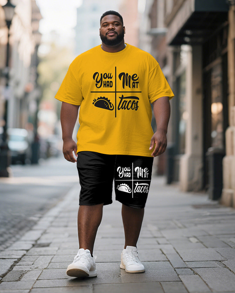 Big & Tall Yellow Graphic T-Shirt Shorts Set for big men view 1