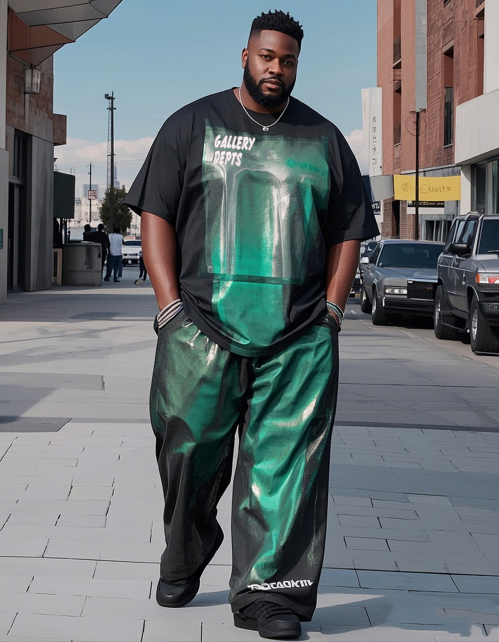 Big & Tall Green Gradient T-Shirt Pants Set for big men view 1