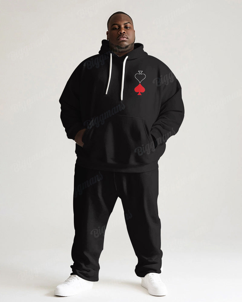 Big & Tall Black Graphic Hoodie Sweatpants Set for big men view 2