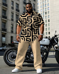 Big & Tall Khaki Geometric T-Shirt Pants Set for big men view 1