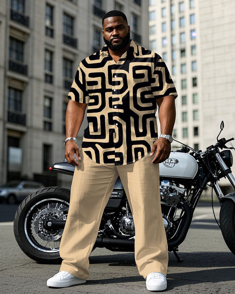 Big & Tall Khaki Geometric T-Shirt Pants Set for big men view 1