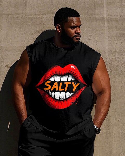 Big & Tall Red Graphic Streetwear Vest Pants Set for big men view 2
