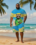 Big & Tall Blue Hawaiian Graphic T-Shirt Shorts Set for big men view 2