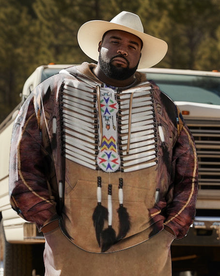 Big & Tall Brown Western Hoodie Sweatpants Set for big men view 2