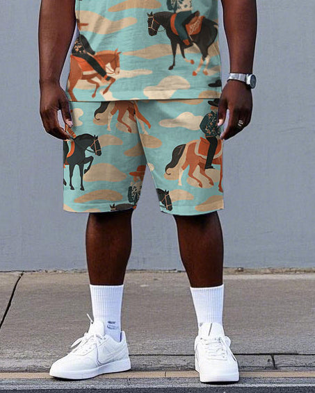 Big & Tall Hawaiian Western T-Shirt Shorts Set for big men view 3