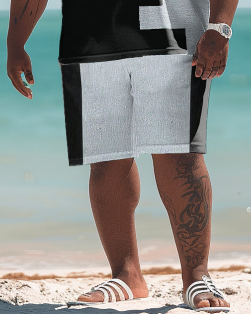 Big & Tall Hawaiian Colorblock Polo Shorts Set for big men view 3