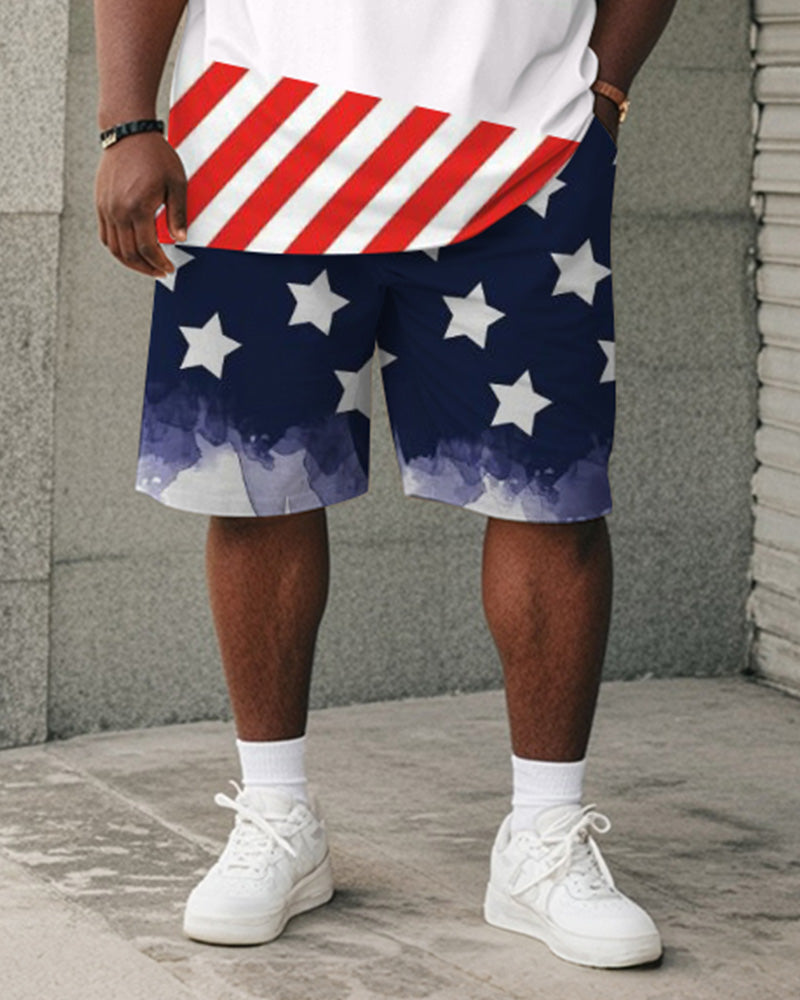Big & Tall Striped Graphic T-Shirt Shorts Set for big men view 3