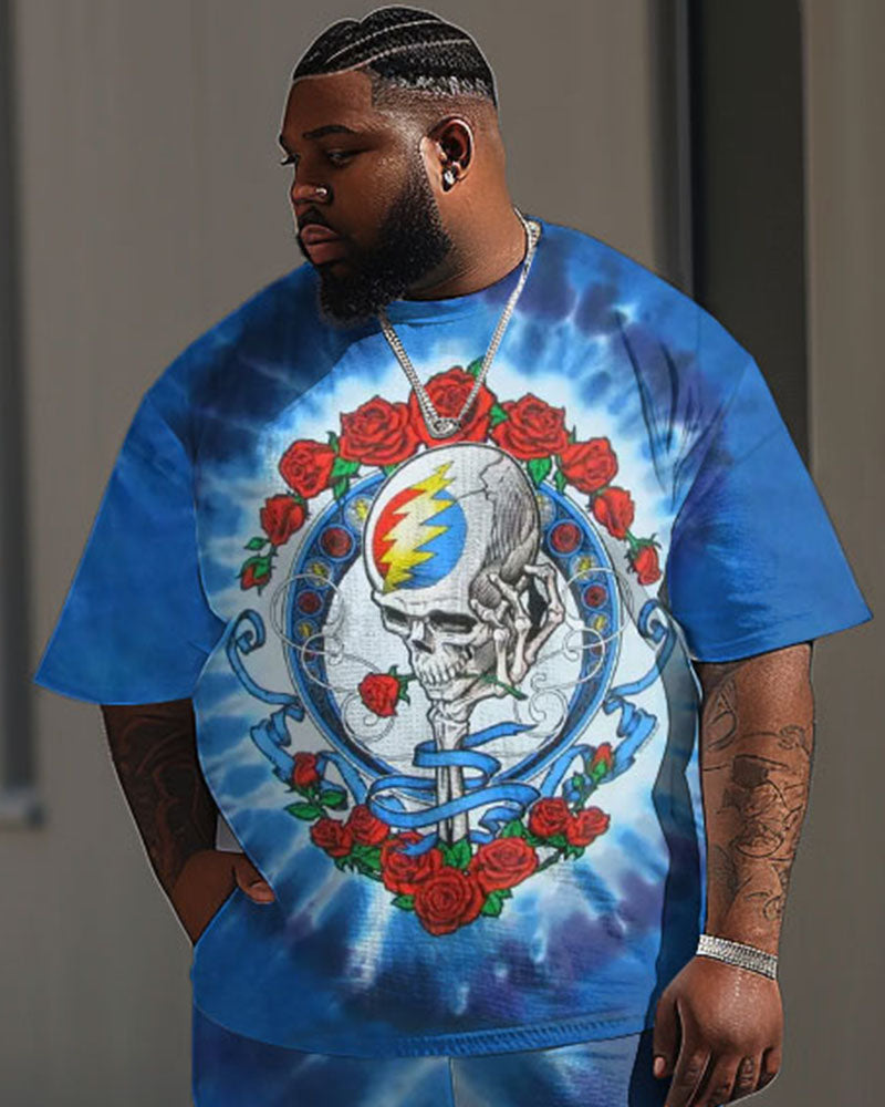 Big & Tall Graphic Streetwear Skull T-Shirt Pants Set for big men view 2