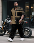 Big & Tall Black Khaki Colorblock T-Shirt Pants Set for big men view 1