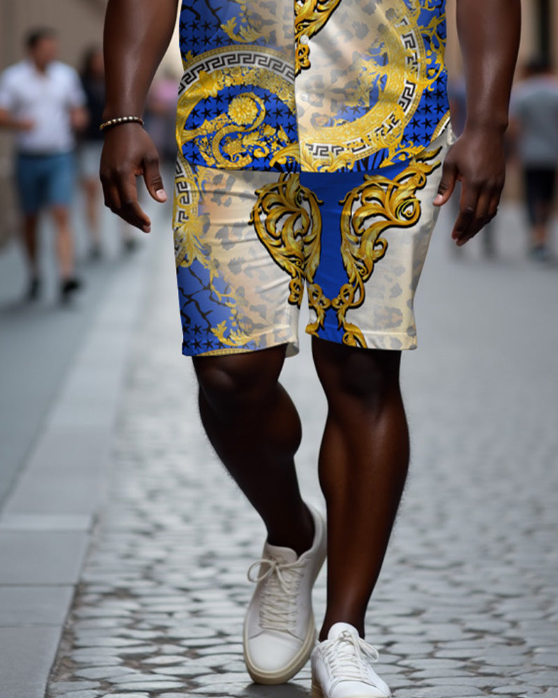 Big & Tall Blue Graphic T-Shirt Shorts Set for big men view 4
