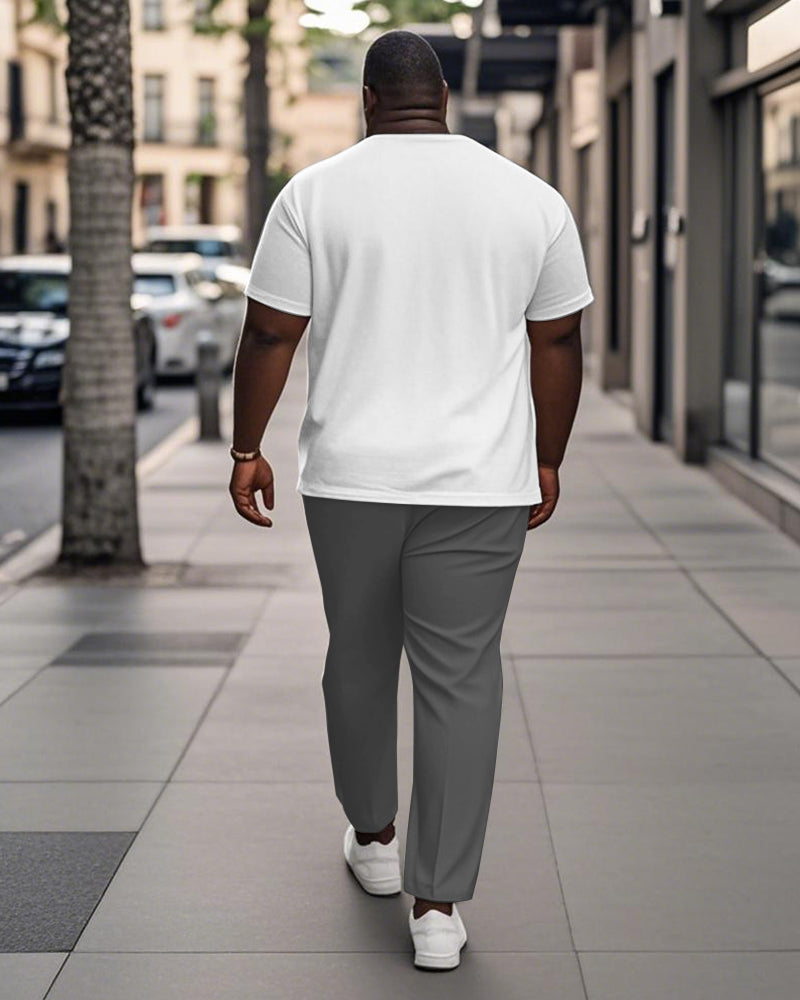 Big & Tall Gray Yellow Colorblock T-Shirt Pants Set for big men view 4