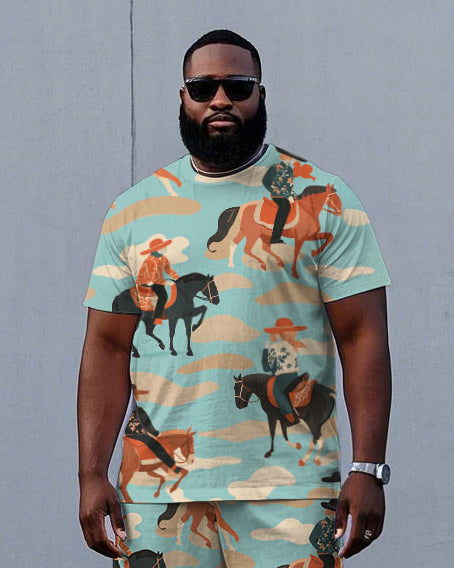 Big & Tall Hawaiian Western T-Shirt Shorts Set for big men view 2